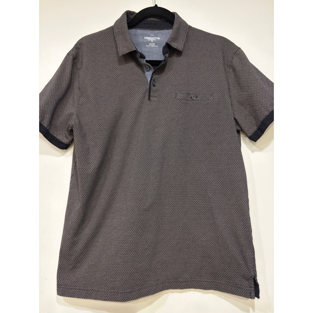 Claiborne ||  Polo Shirt || M || Black Tan Chevron || 100% Cotton